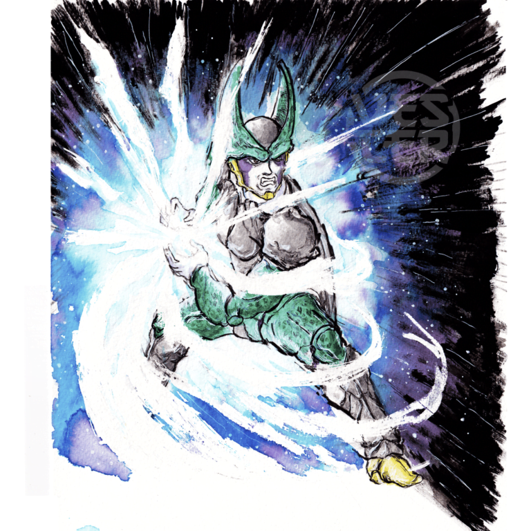 Dibujo en acuarelas de Cell de Dragon Ball Z