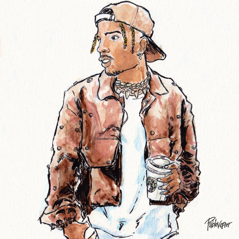 Dibujo de Rauw Alejandro en acuarelas y tinta