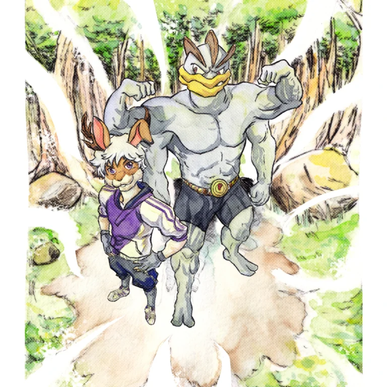 Comision Pokemon en acuarelas al estilo Ken Sugimori con Machamp