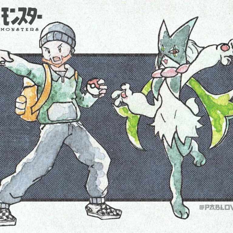Comision de equipo Pokemon con su entrenador