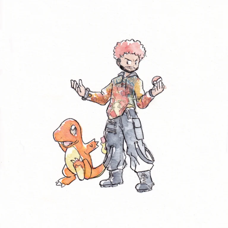 Comision de equipo Pokemon con su entrenador
