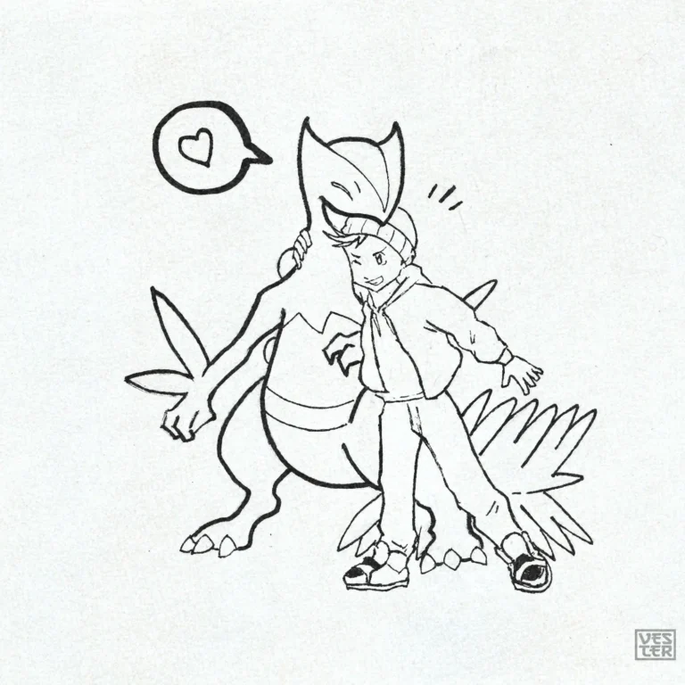 Comision de equipo Pokemon con su entrenador