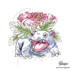 Pokemon Venasaur watercolor illustration in the style of Ken Sugimori