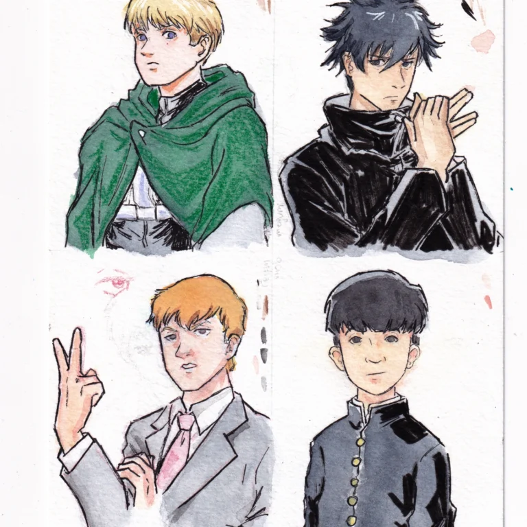 Dibujos de personajes de anime en acuarelas