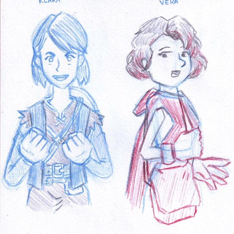 Boceto en lápices por pablovester de los personajes Klara y Vera