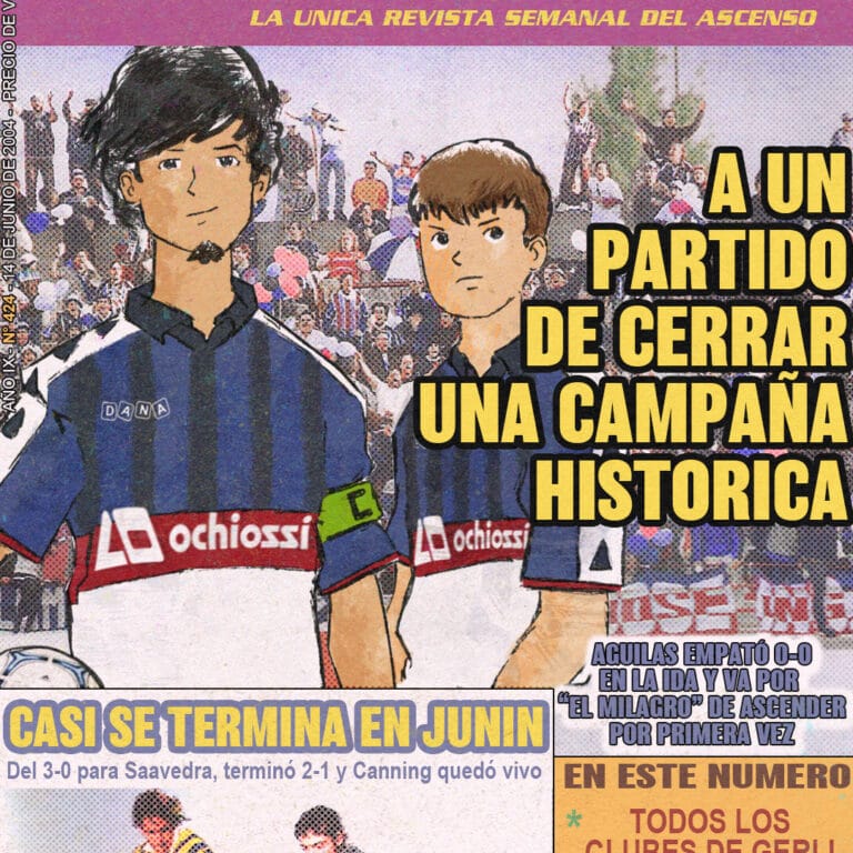 Revista Ascenso 2004 con Maxi y Santino de Aguilas en la tapa. Es la semana previa al partido de vuelta con Deportivo Muro.
