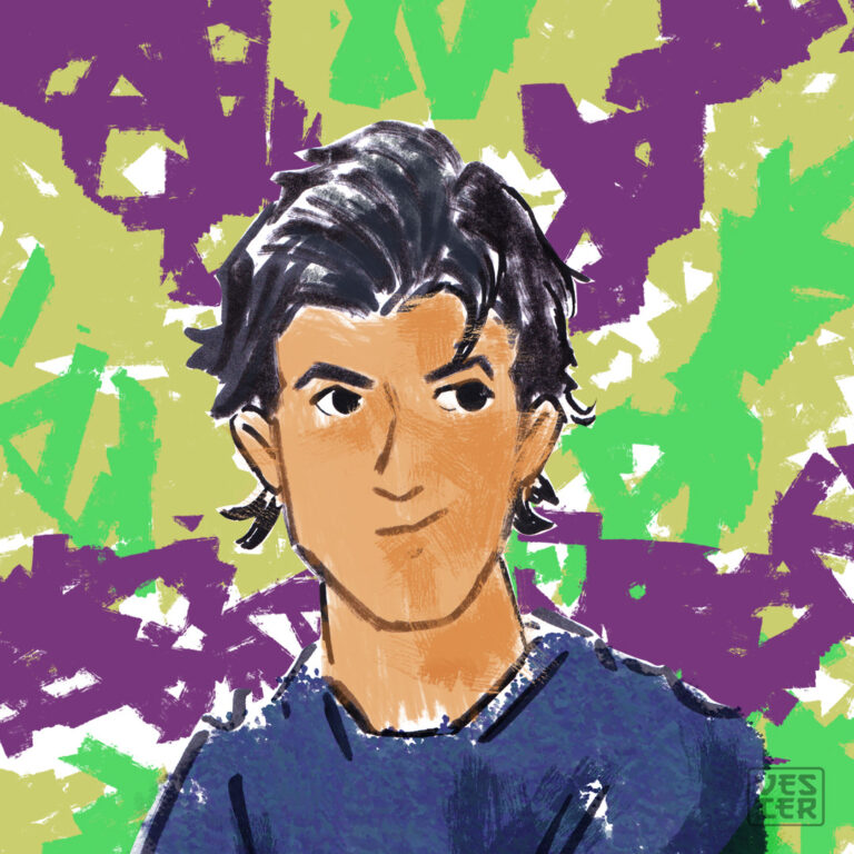 Dibujo de Sergio Da Costa, delantero estrella de Águilas. Lineas en tradicional y color digital.